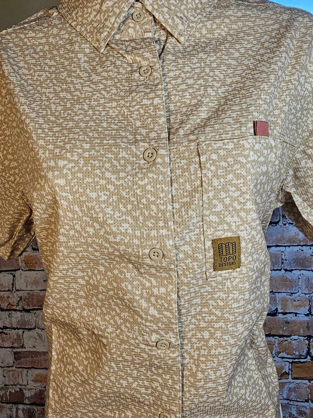 Topo Designs Retro River Shirt Women's Medium NWT Crackle Sesame Outdoor Hiking